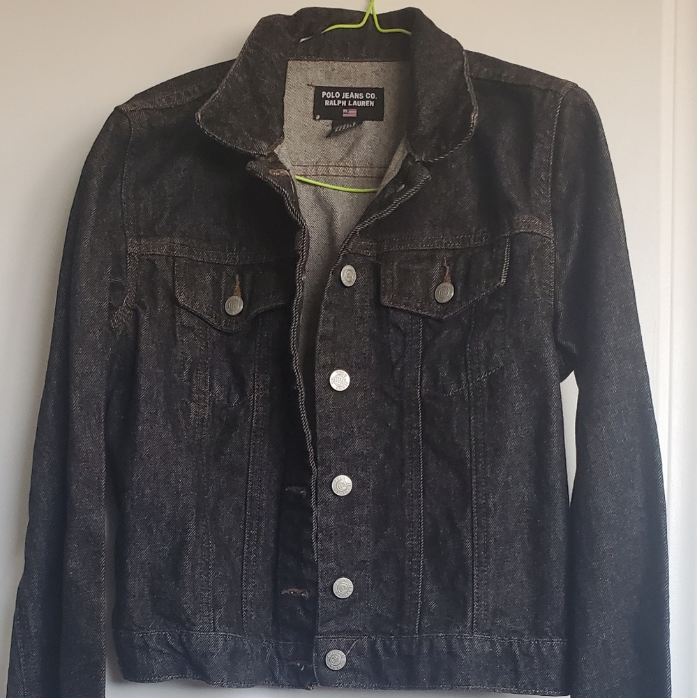 Ralph Lauren Distressed Black Denim Jean Jacket